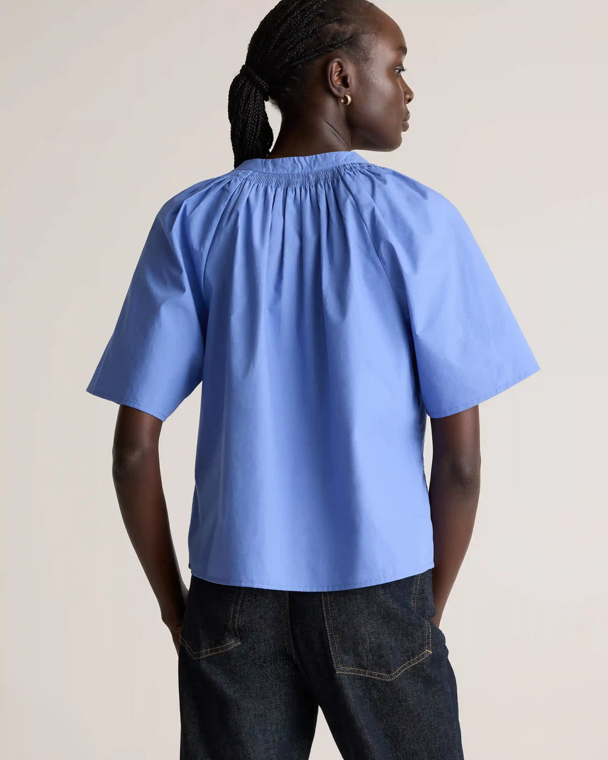 100% Organic Cotton Poplin Split Neck Top