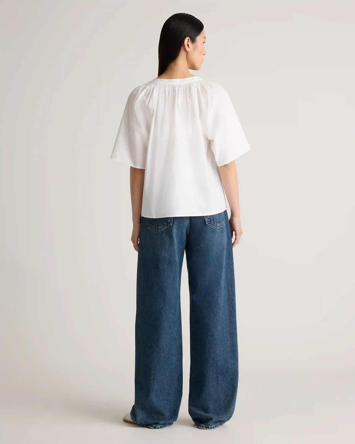 100% Organic Cotton Poplin Split Neck Top