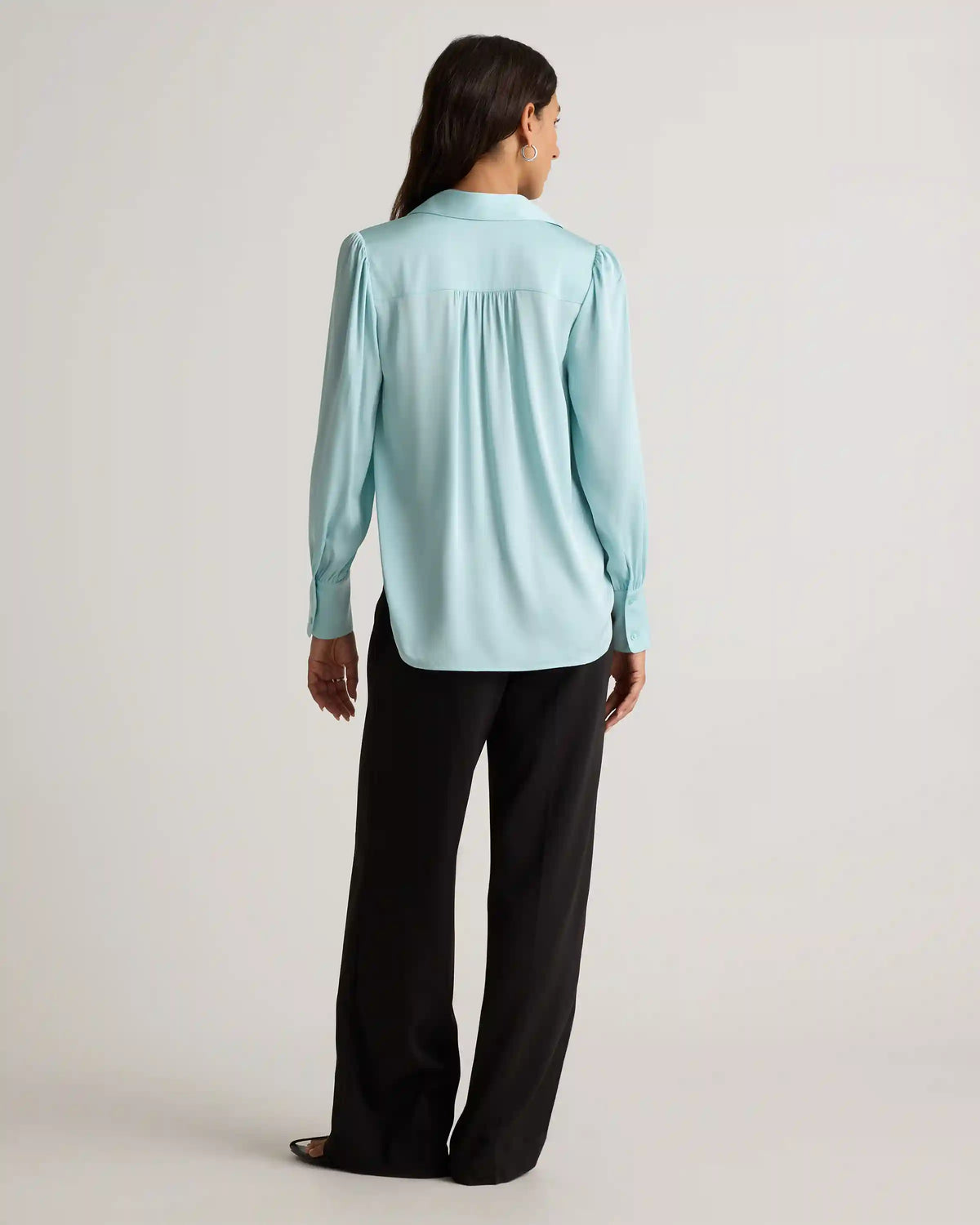 Washable Stretch Silk Split Neck Blouse
