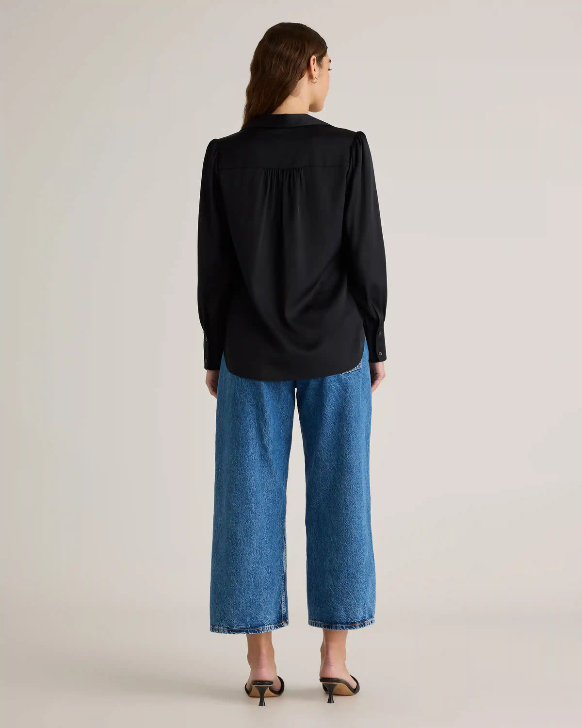 Washable Stretch Silk Split Neck Blouse