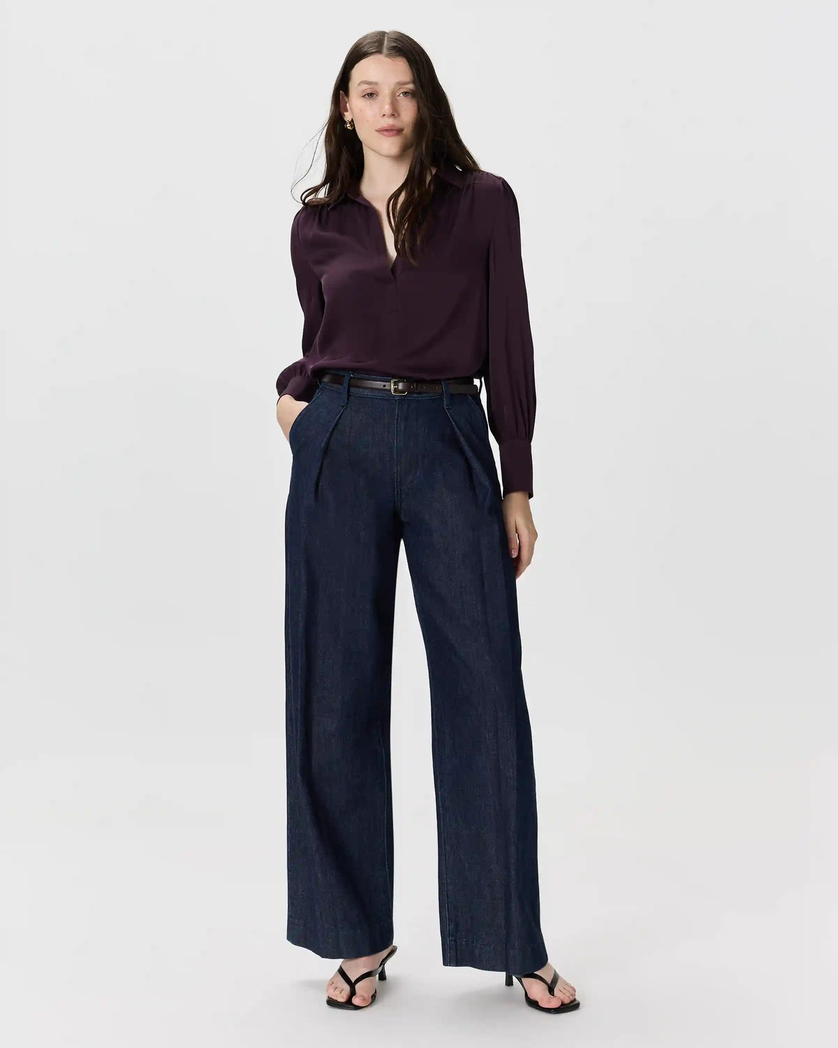 Washable Stretch Silk Split Neck Blouse