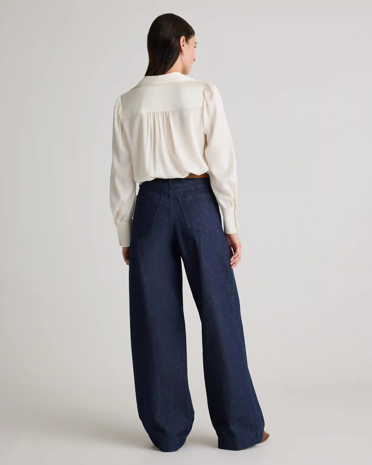 Washable Stretch Silk Split Neck Blouse