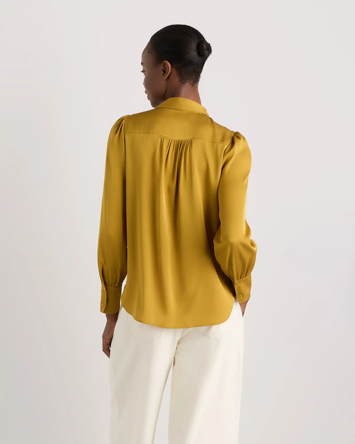 Washable Stretch Silk Split Neck Blouse