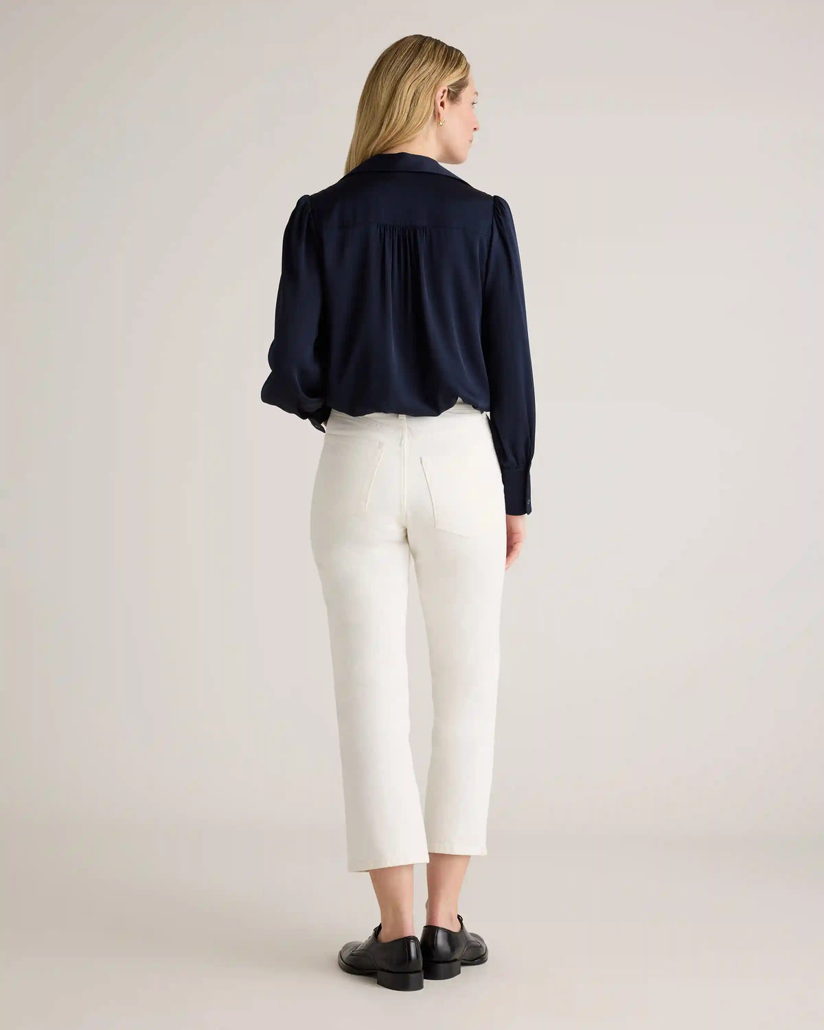 Washable Stretch Silk Split Neck Blouse
