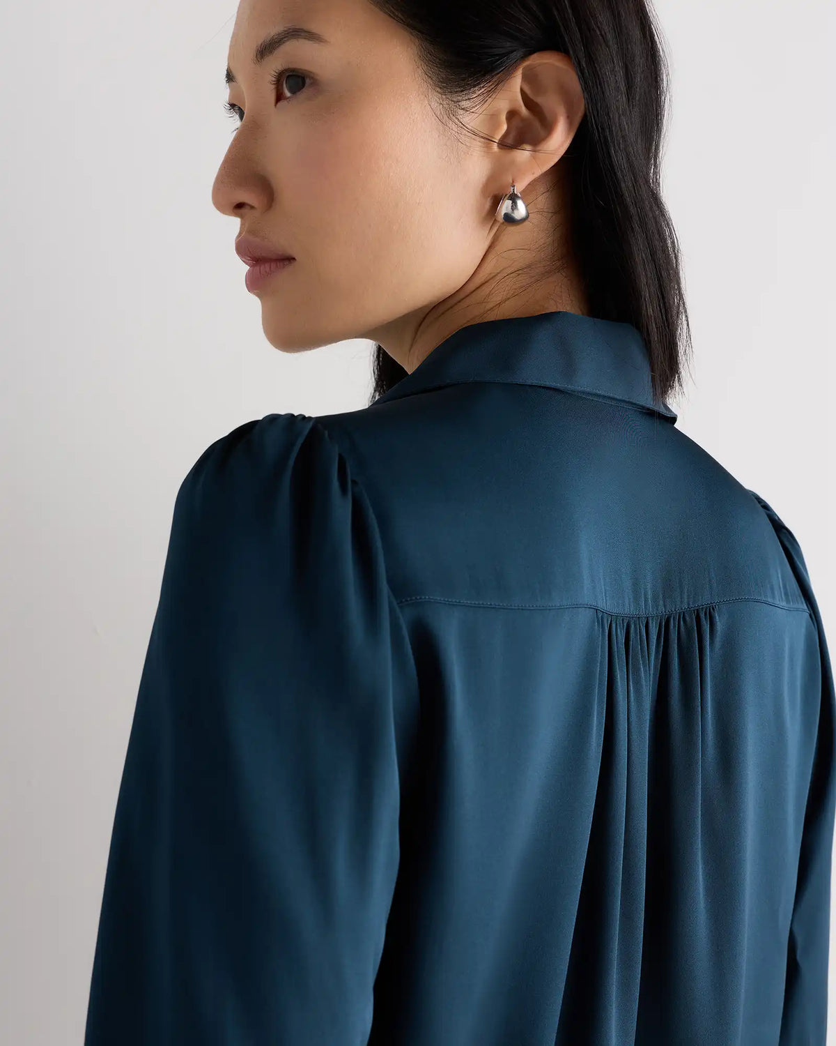 Washable Stretch Silk Split Neck Blouse