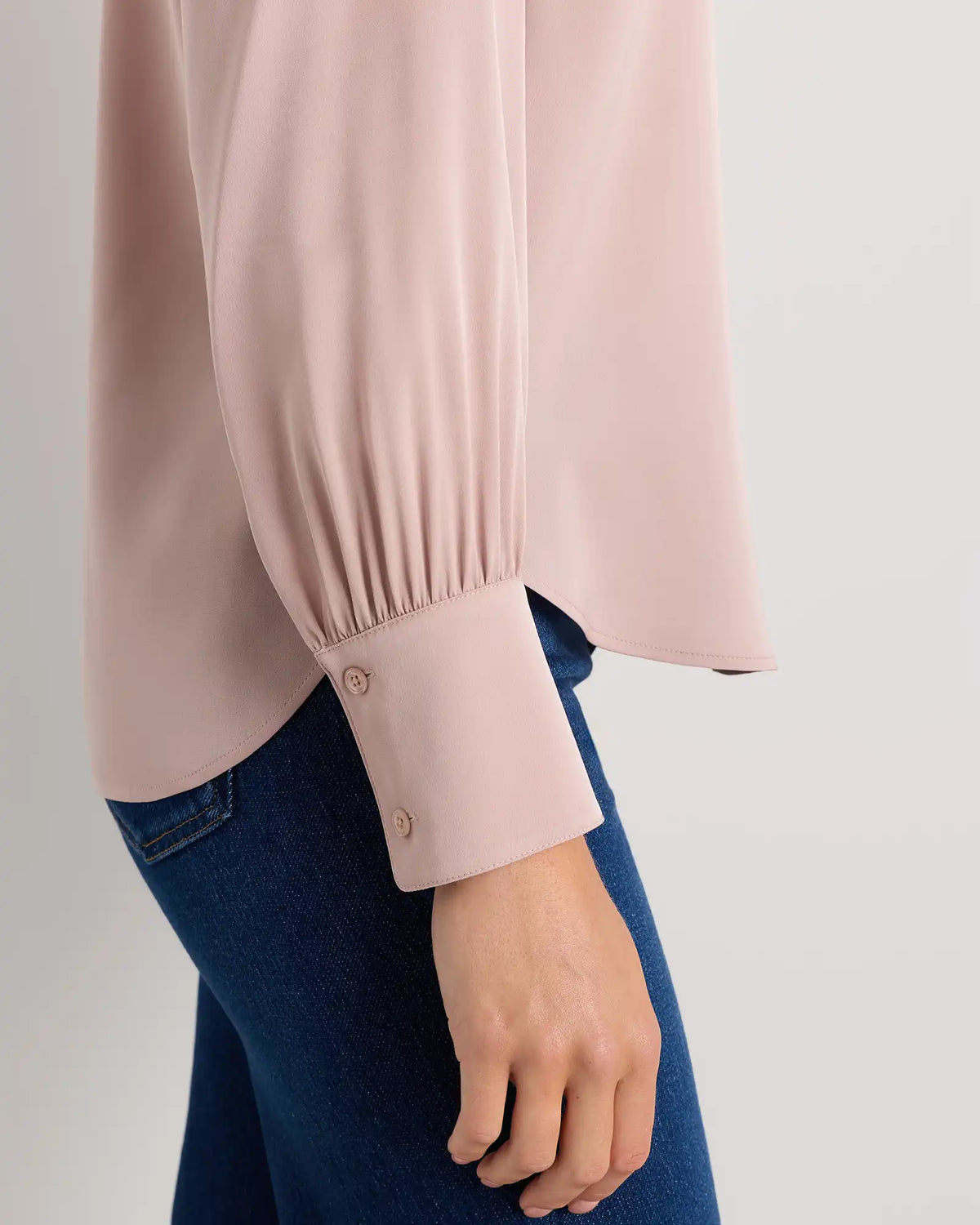Washable Stretch Silk Split Neck Blouse