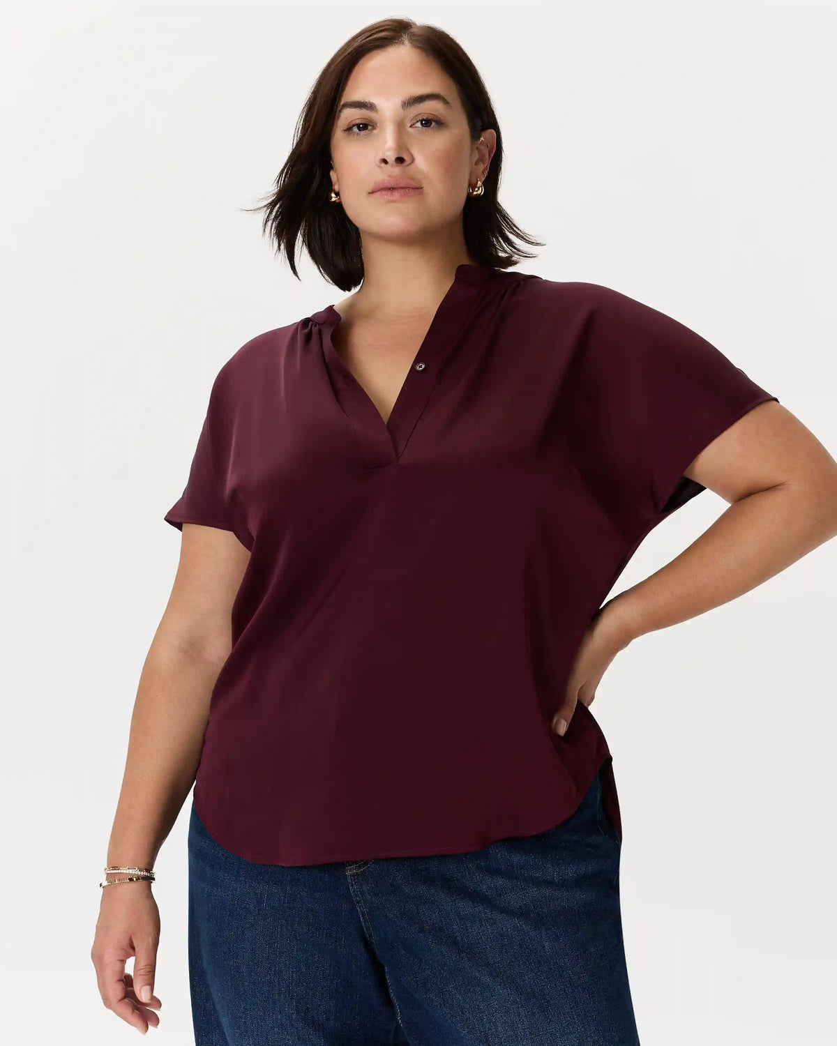 Washable Stretch Silk Dolman Sleeve Blouse