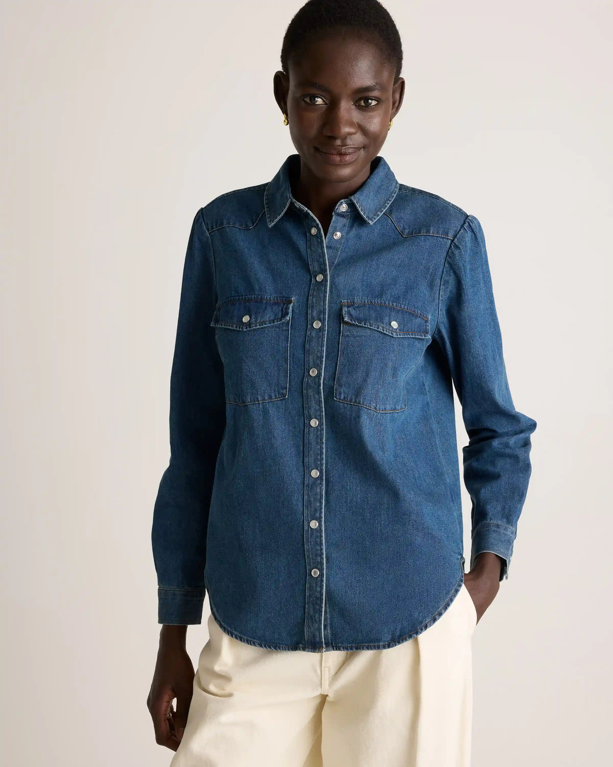Distressed Denim Western Shirt