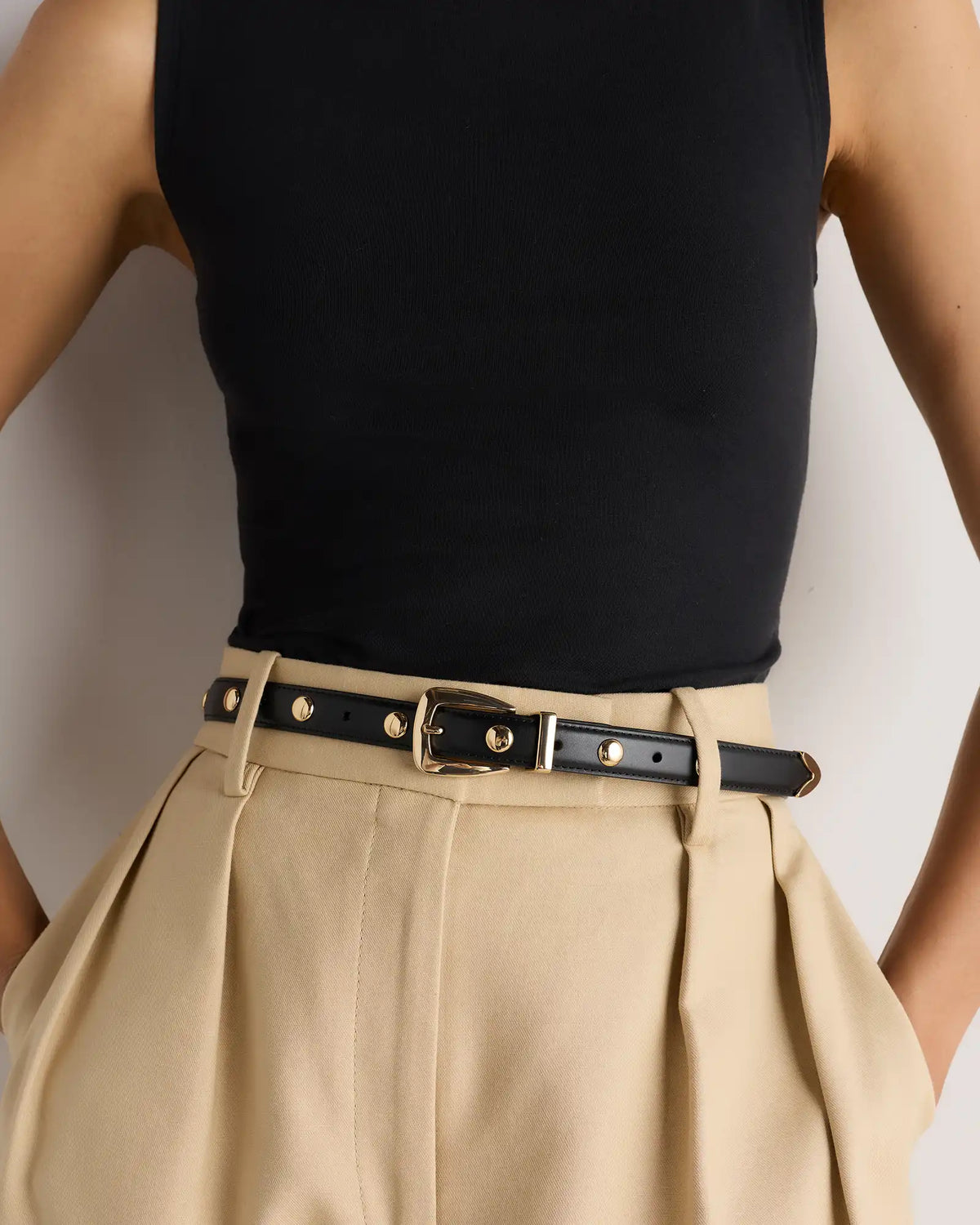Alyssa European Leather Studded Skinny Belt