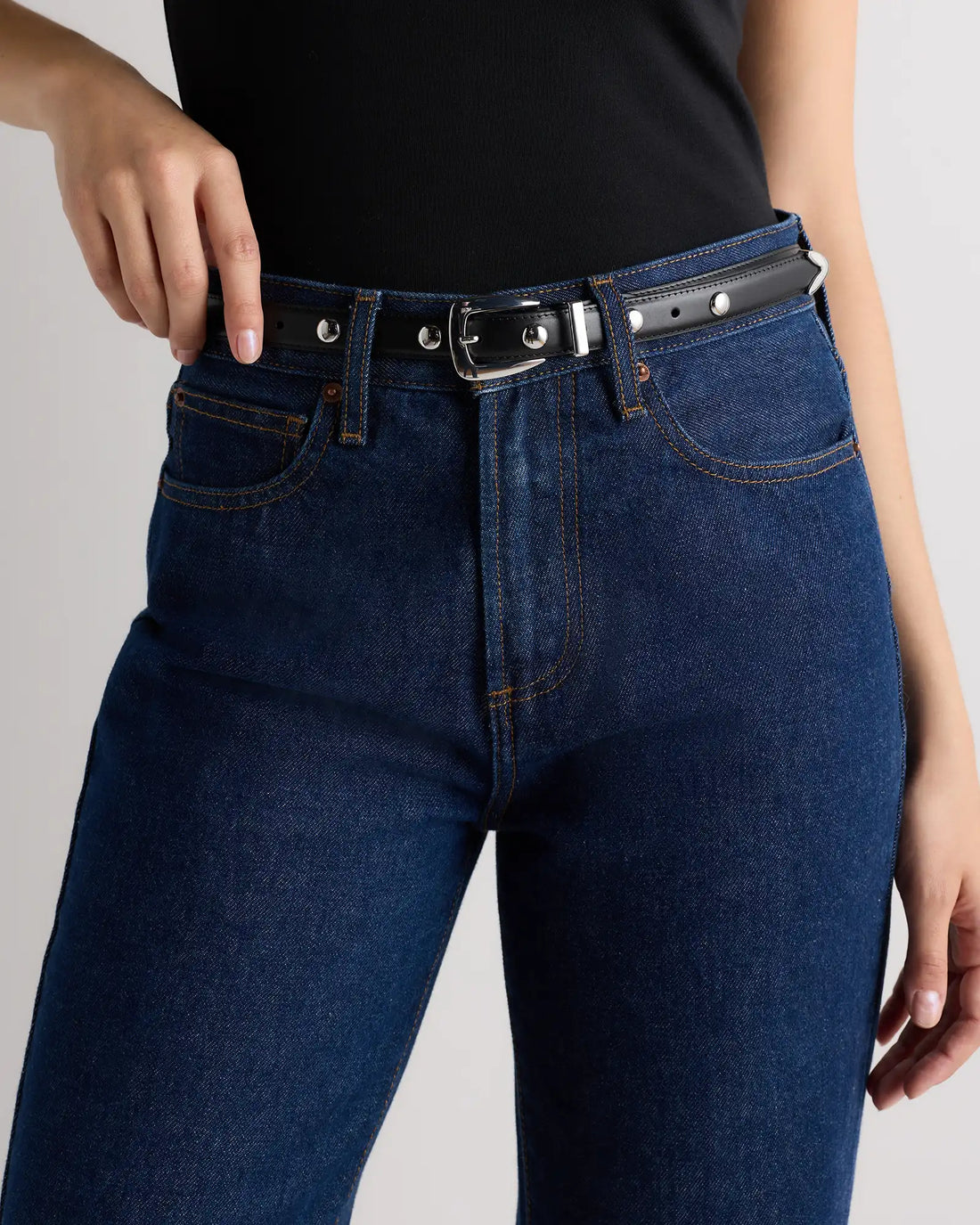 Alyssa European Leather Studded Skinny Belt