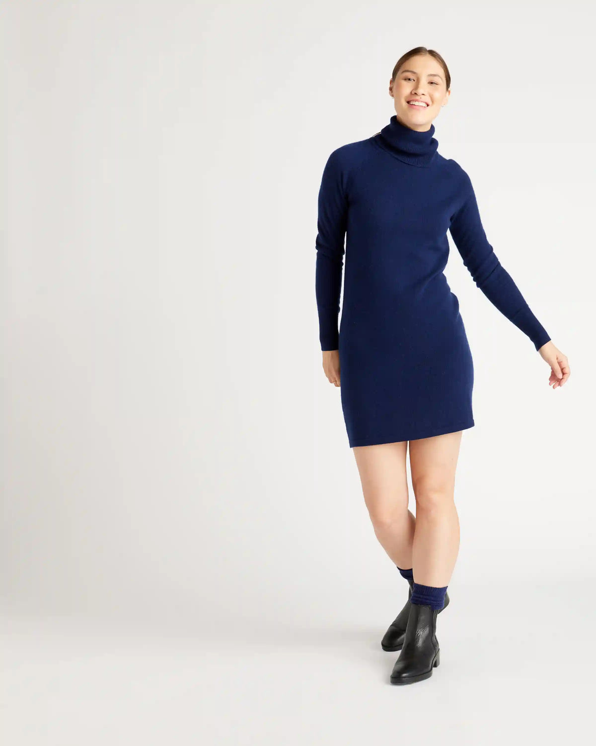 Mongolian Spring Cashmere Turtleneck Sweater Dress