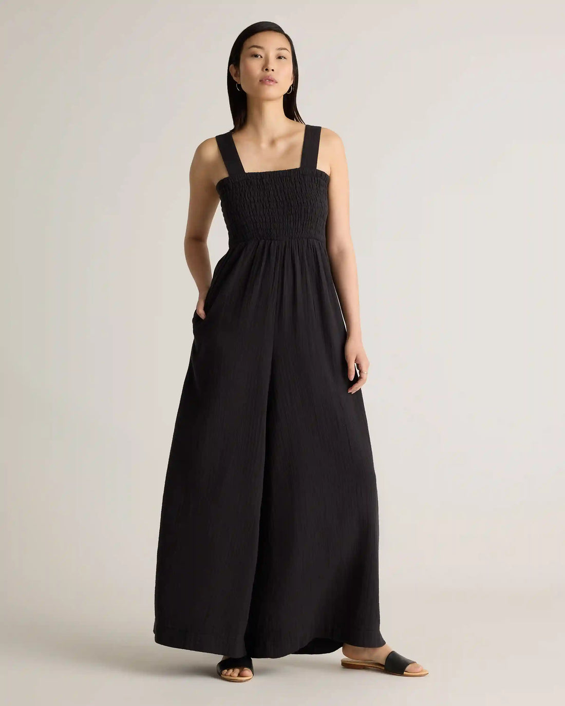 100% Organic Cotton Gauze Smocked Wide Leg Jumpsuit