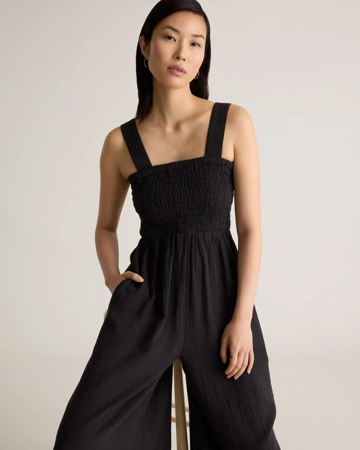 100% Organic Cotton Gauze Smocked Wide Leg Jumpsuit