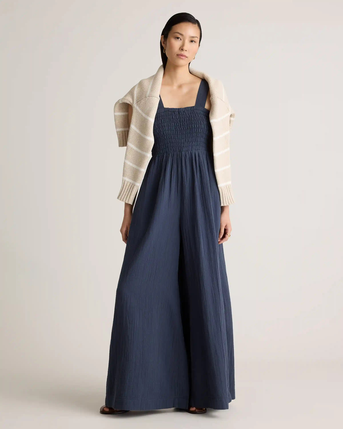 100% Organic Cotton Gauze Smocked Wide Leg Jumpsuit