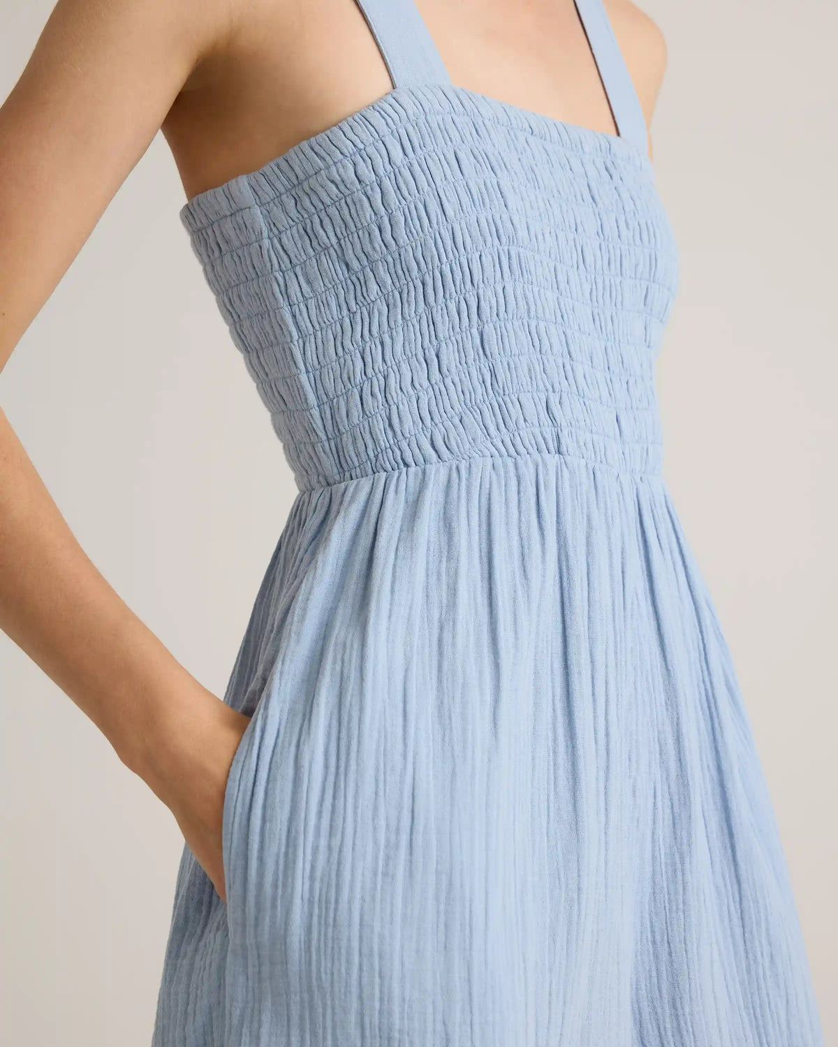 100% Organic Cotton Gauze Smocked Wide Leg Jumpsuit