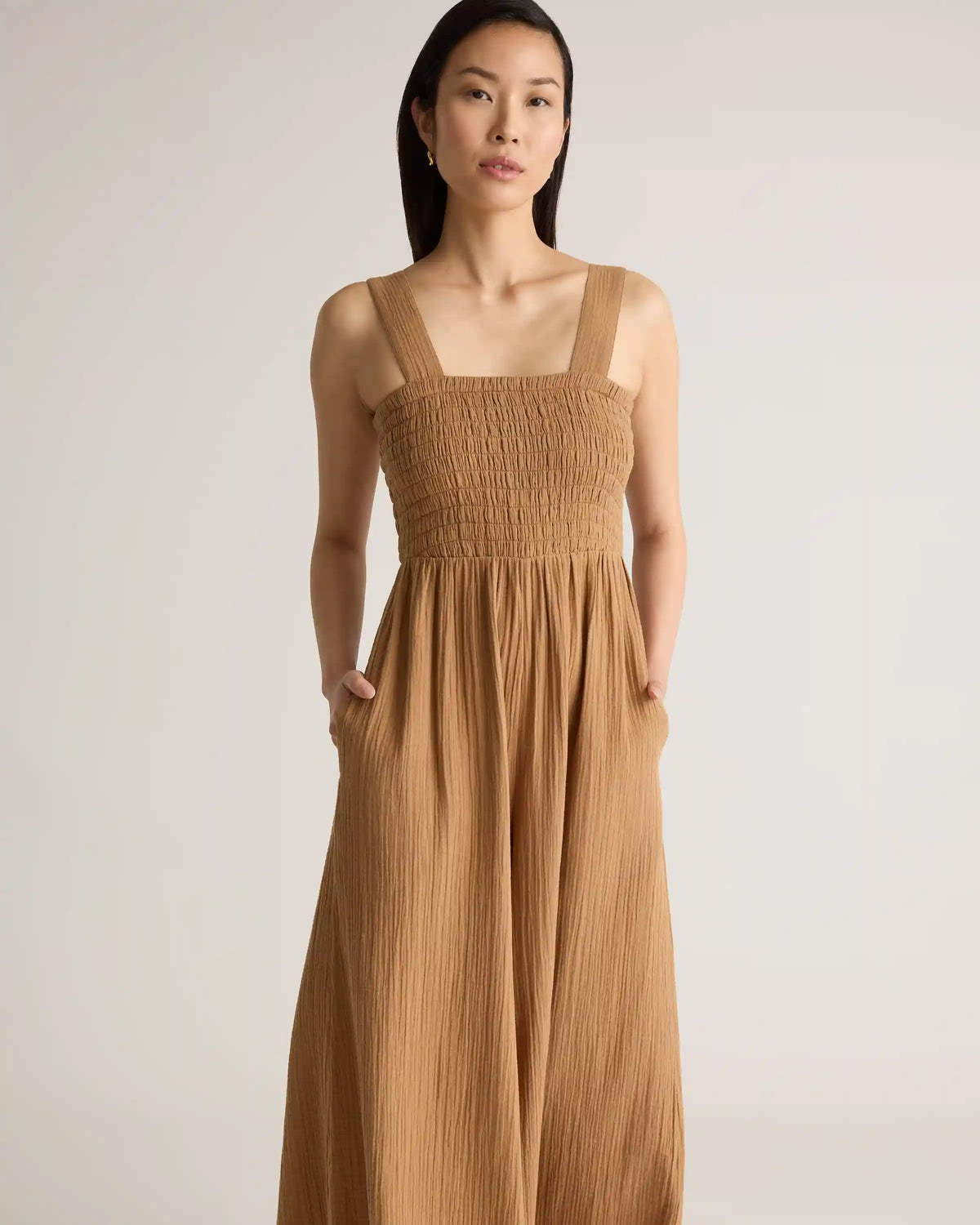 100% Organic Cotton Gauze Smocked Wide Leg Jumpsuit