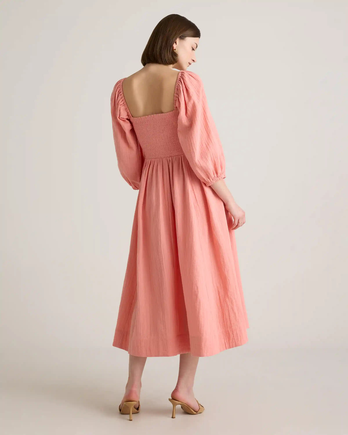100% Organic Cotton Gauze Smocked Square Neck Midi Dress
