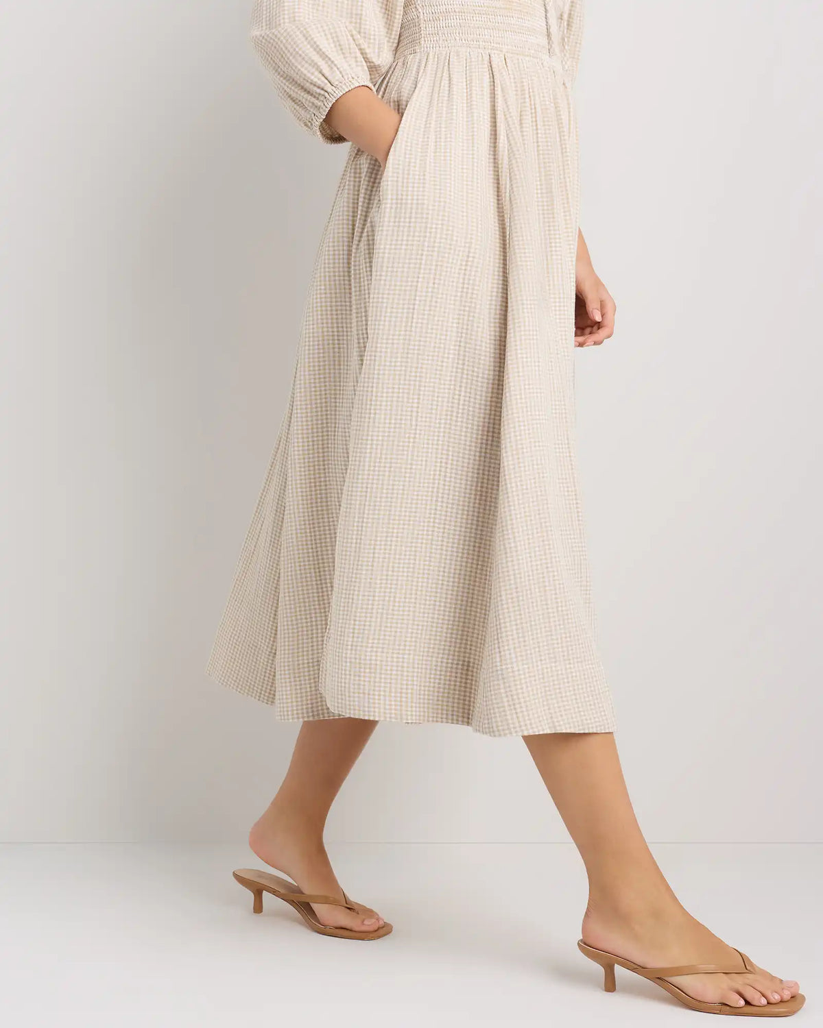 100% Organic Cotton Gauze Smocked Square Neck Midi Dress