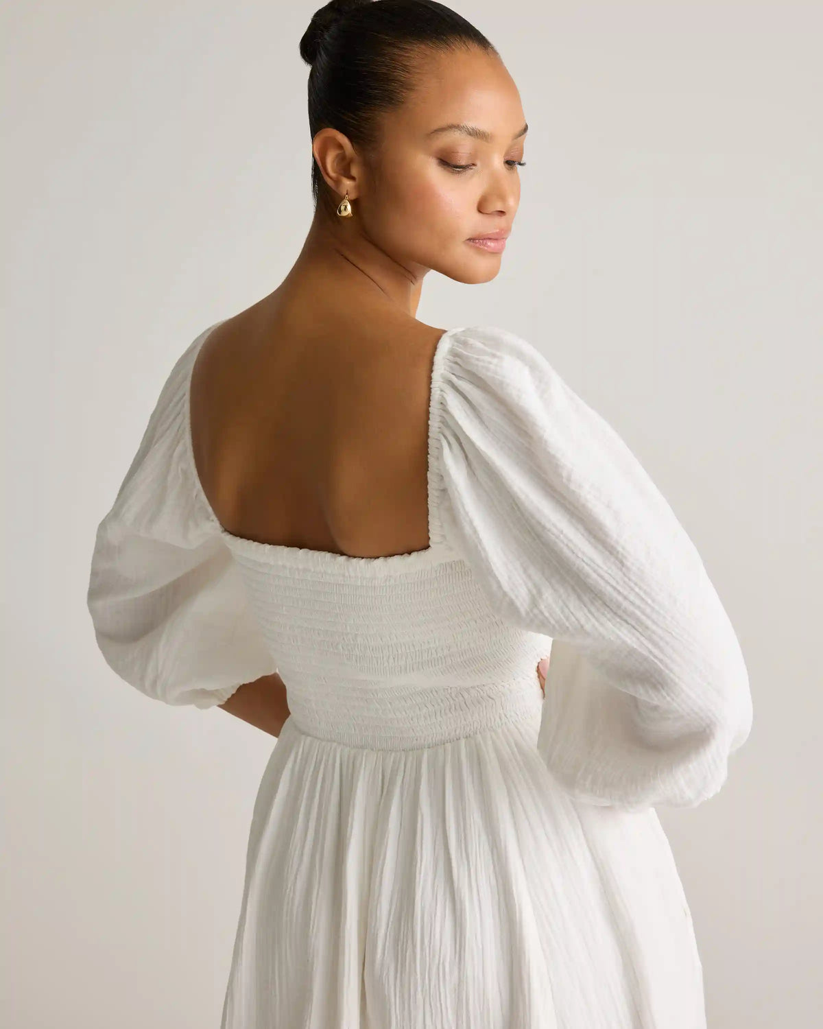 100% Organic Cotton Gauze Smocked Square Neck Midi Dress