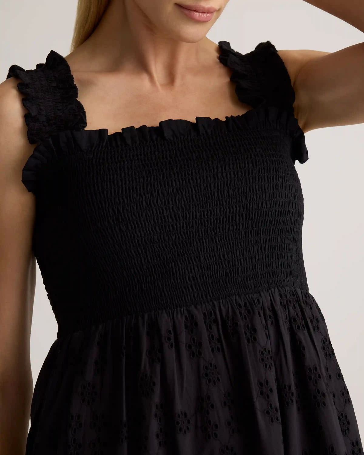 100% Organic Cotton Eyelet Smocked Midi Dress