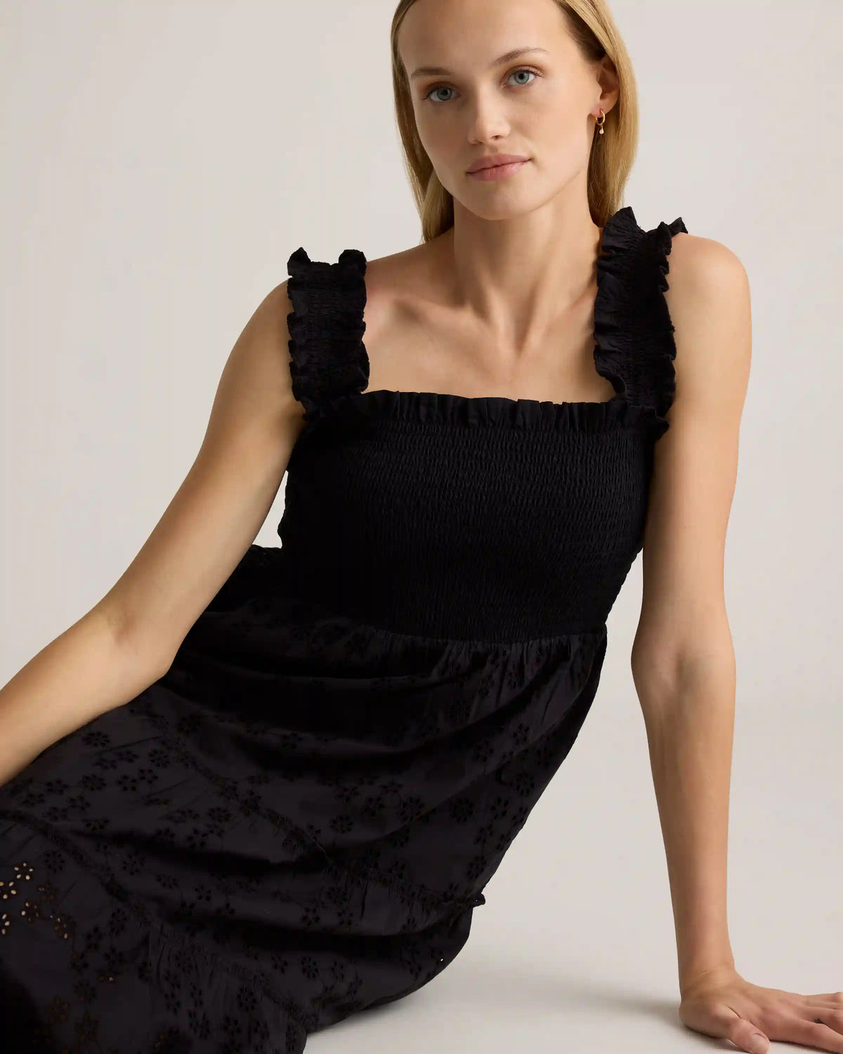 100% Organic Cotton Eyelet Smocked Midi Dress