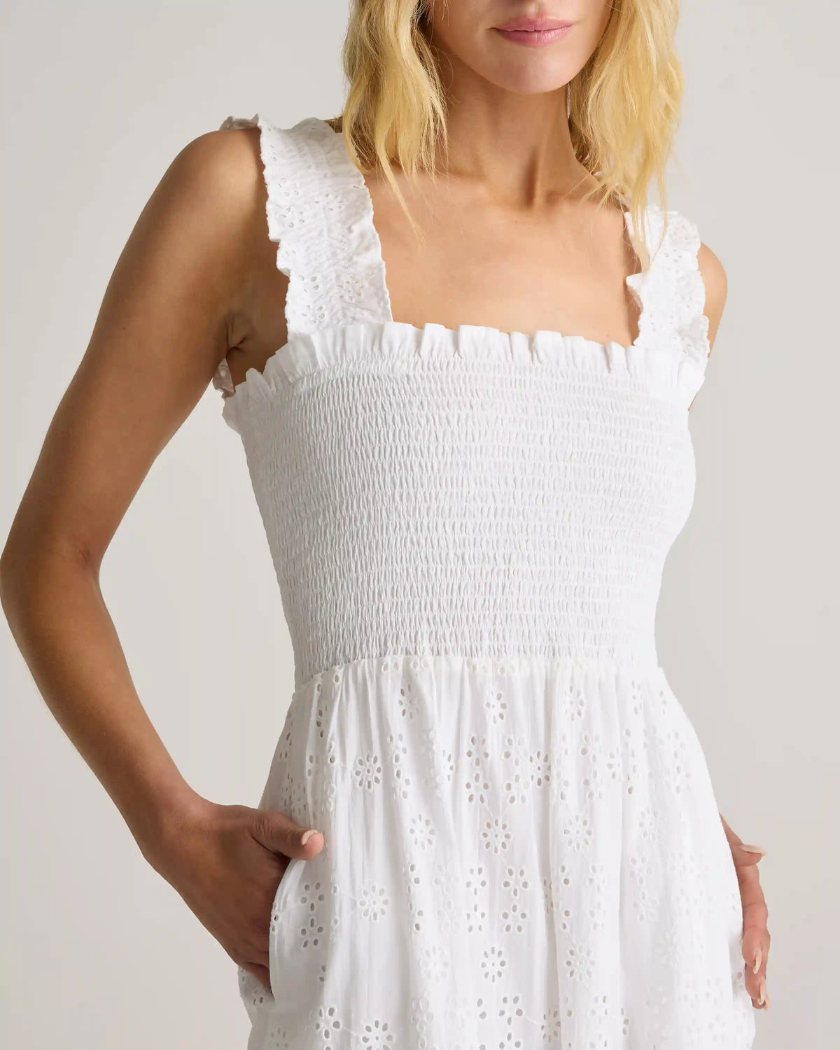 100% Organic Cotton Eyelet Smocked Midi Dress