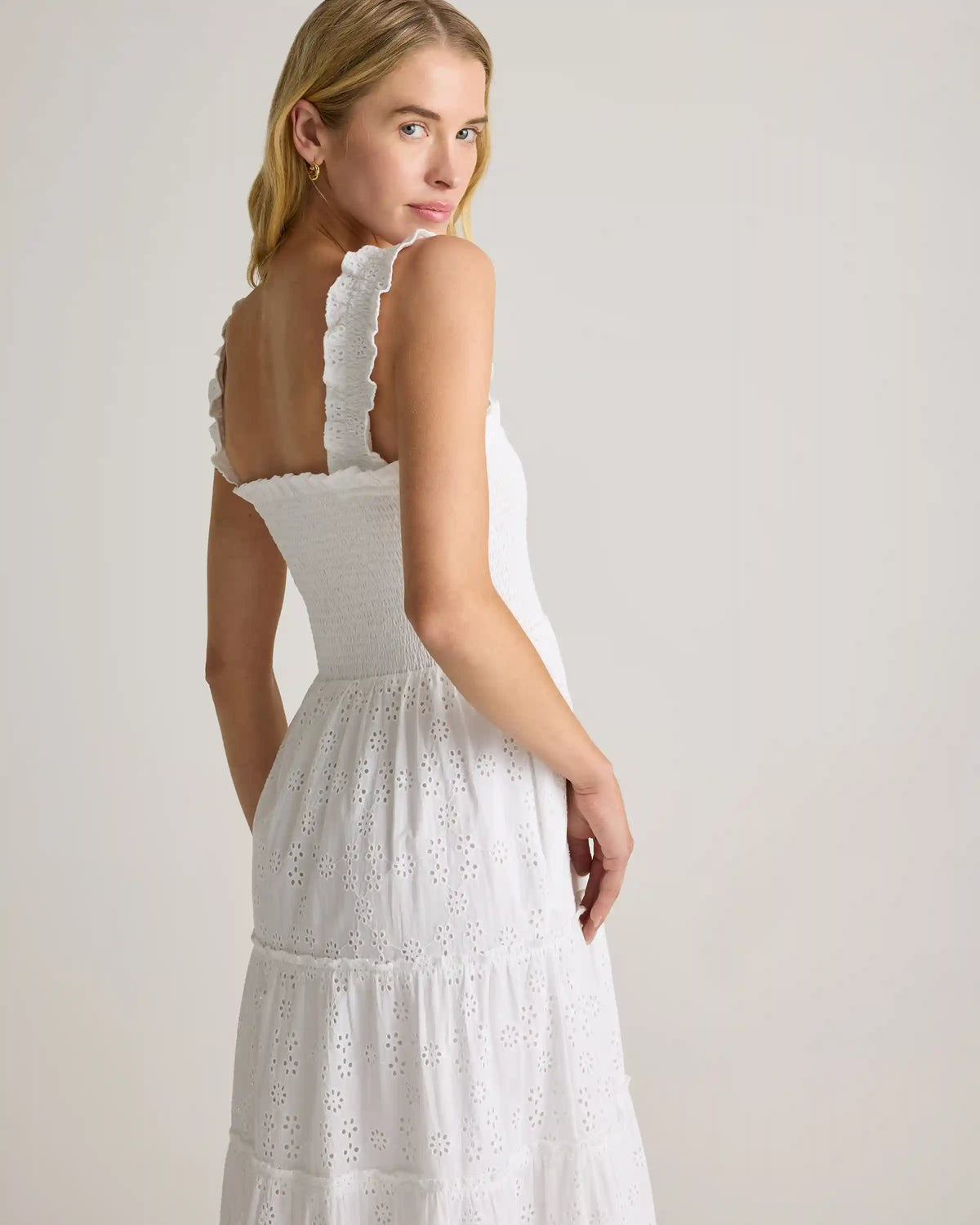 100% Organic Cotton Eyelet Smocked Midi Dress