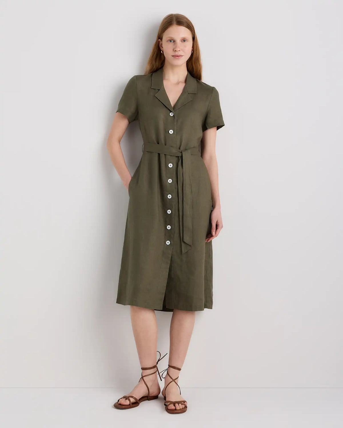 100% European Linen Button Front Dress