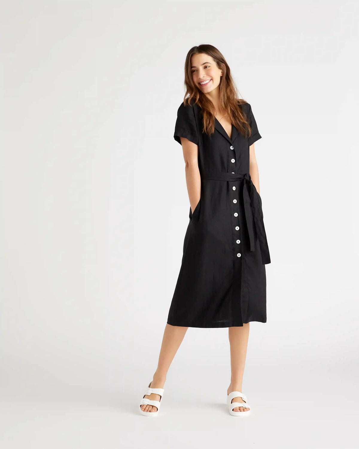 100% European Linen Button Front Dress