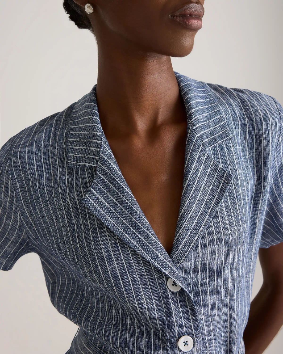 100% European Linen Button Front Dress