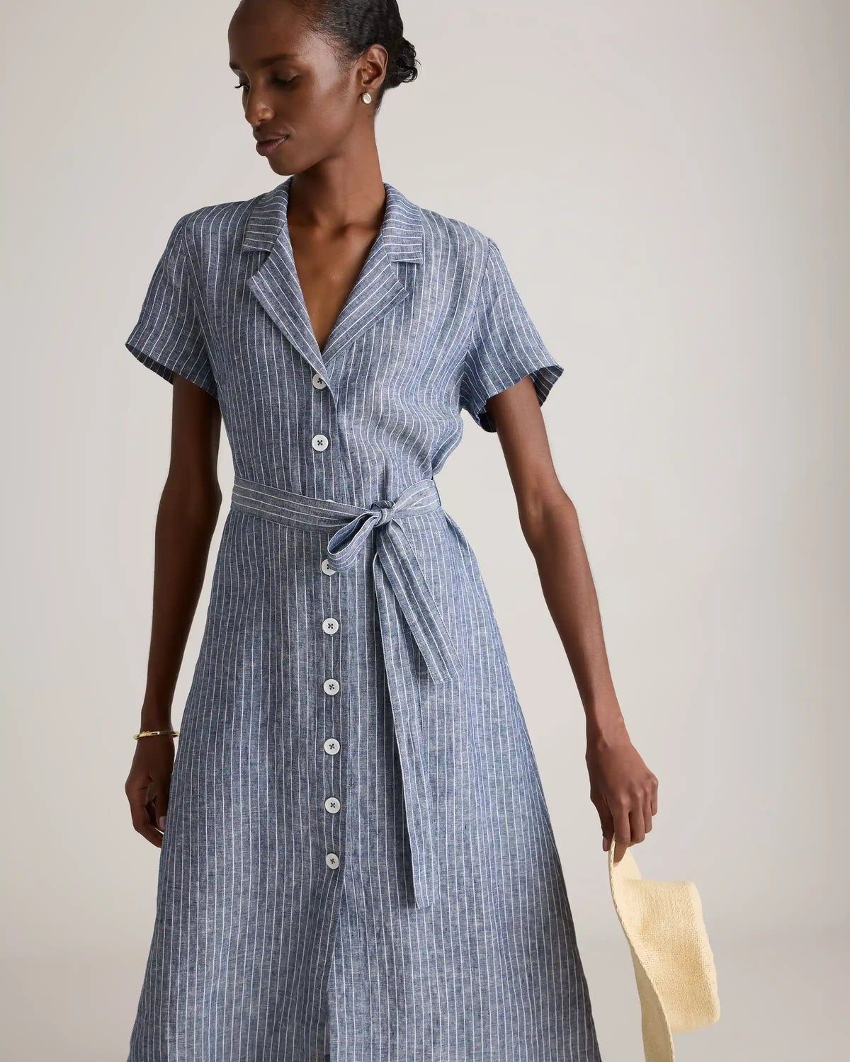100% European Linen Button Front Dress