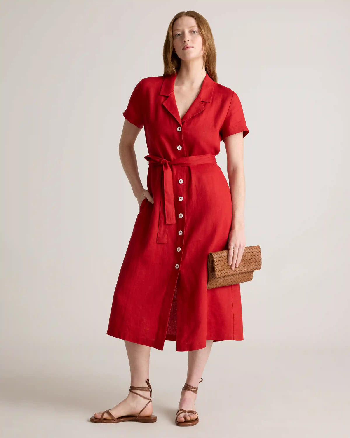 100% European Linen Button Front Dress