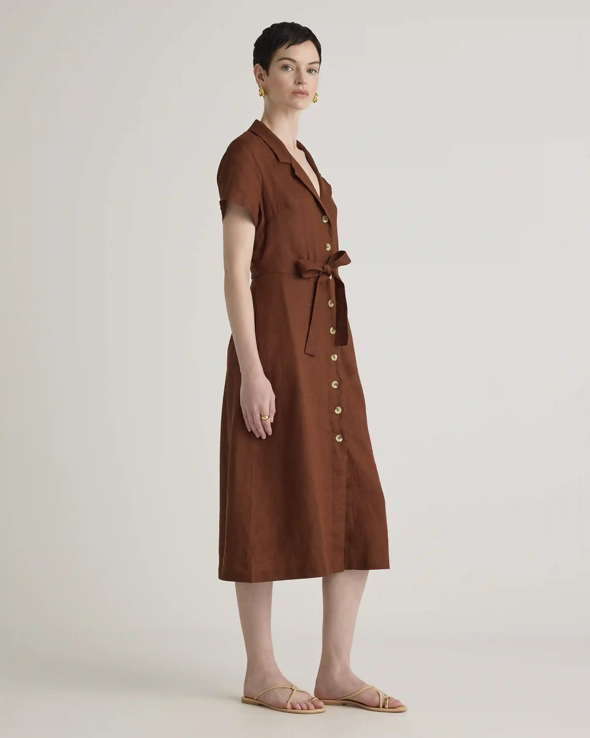 100% European Linen Button Front Dress