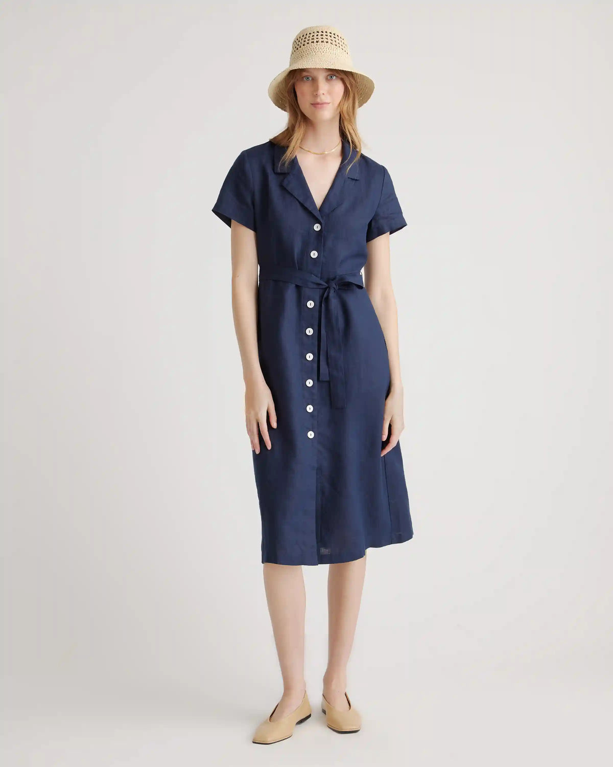 100% European Linen Button Front Dress