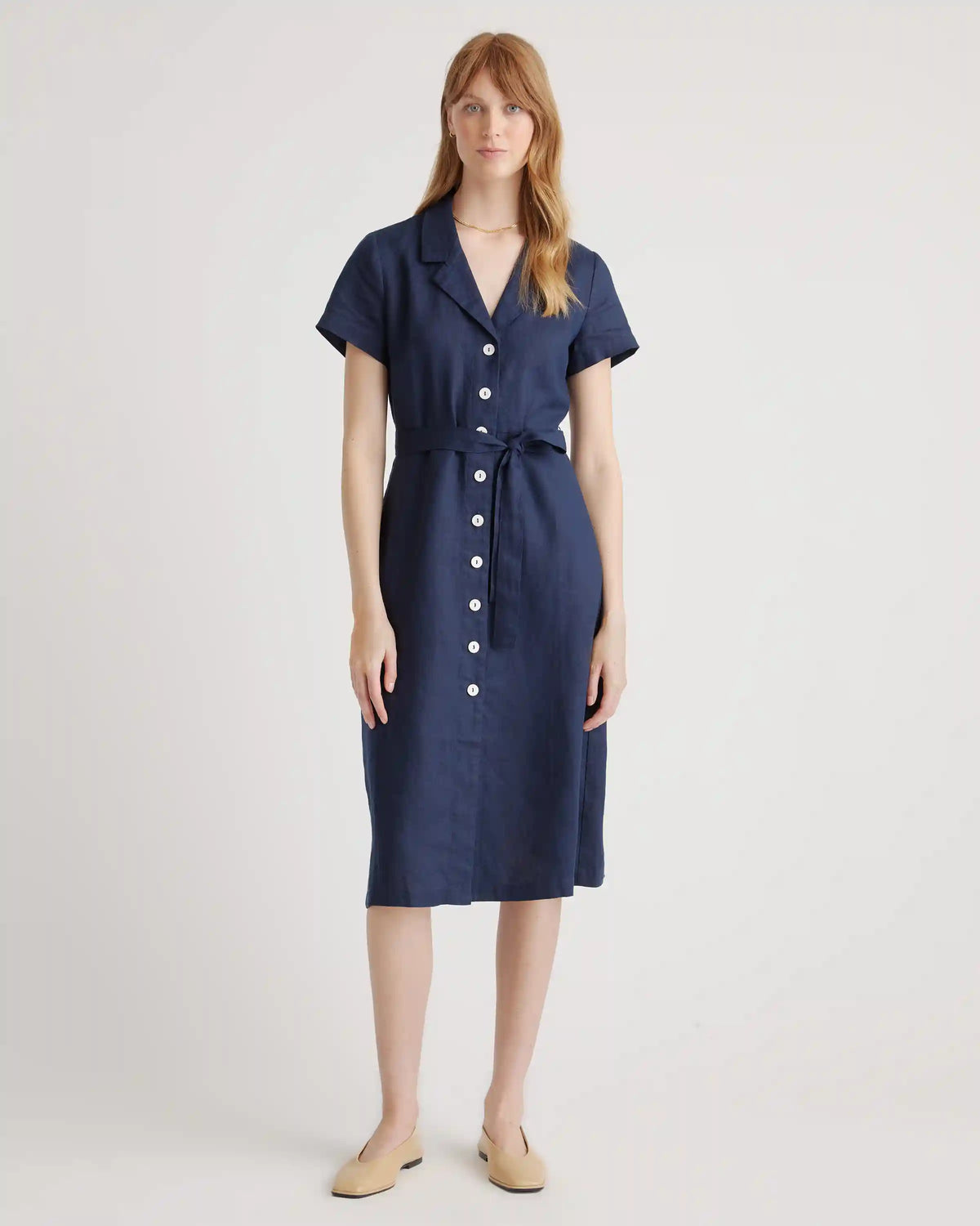 100% European Linen Button Front Dress