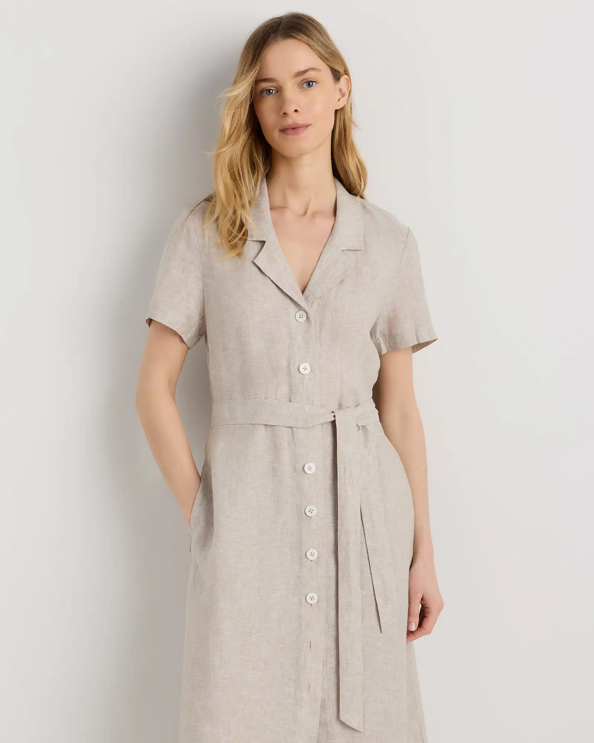 100% European Linen Button Front Dress