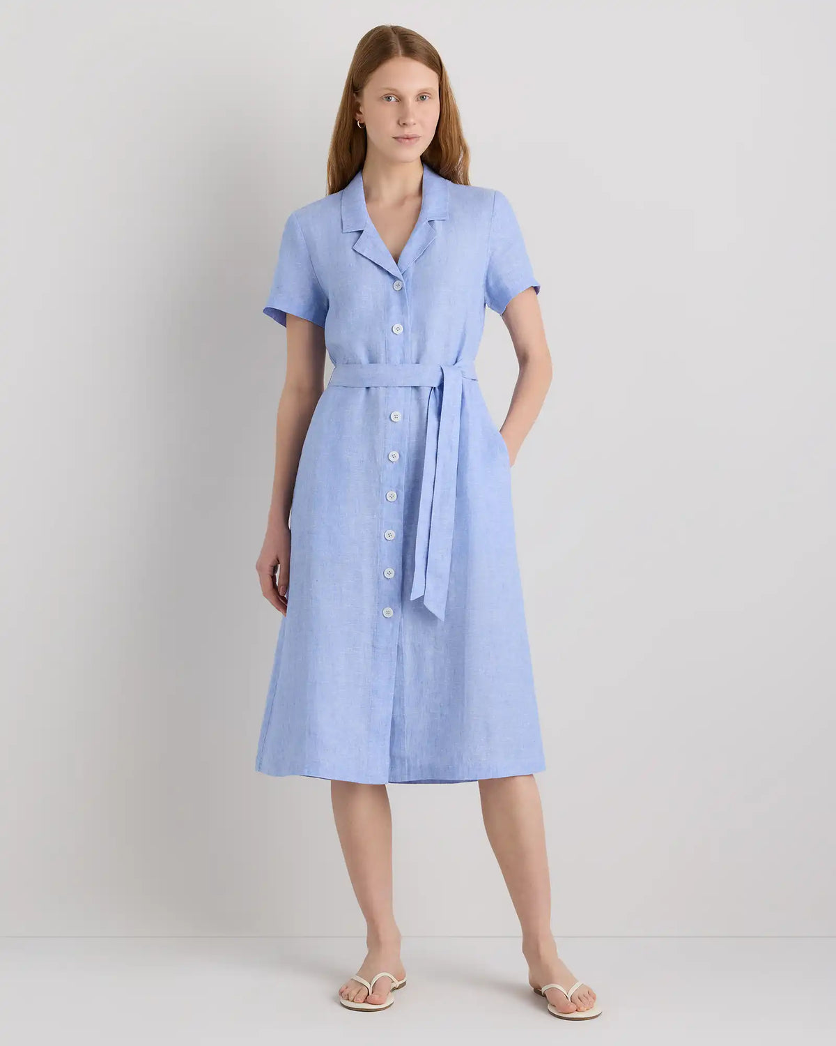 100% European Linen Button Front Dress