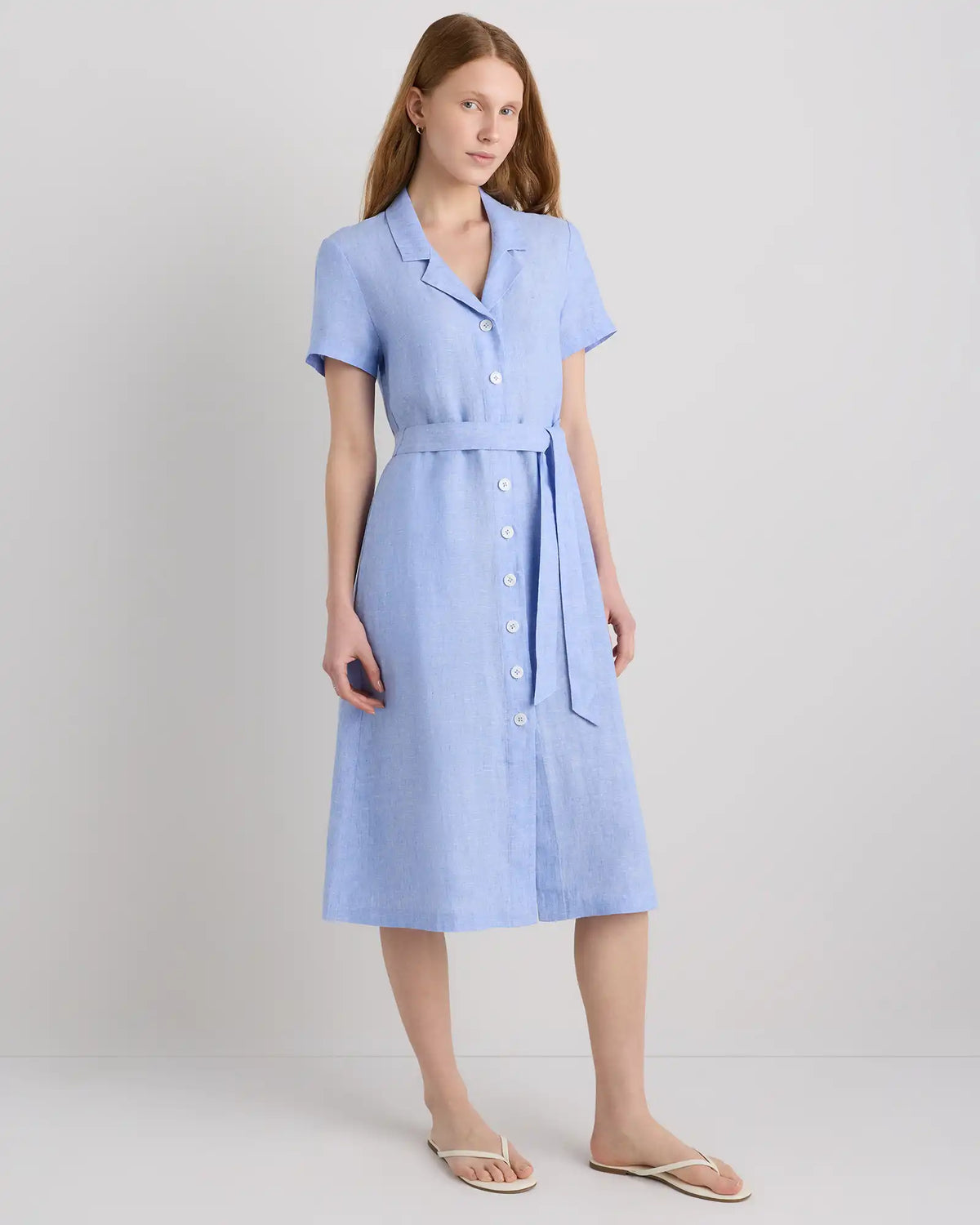 100% European Linen Button Front Dress