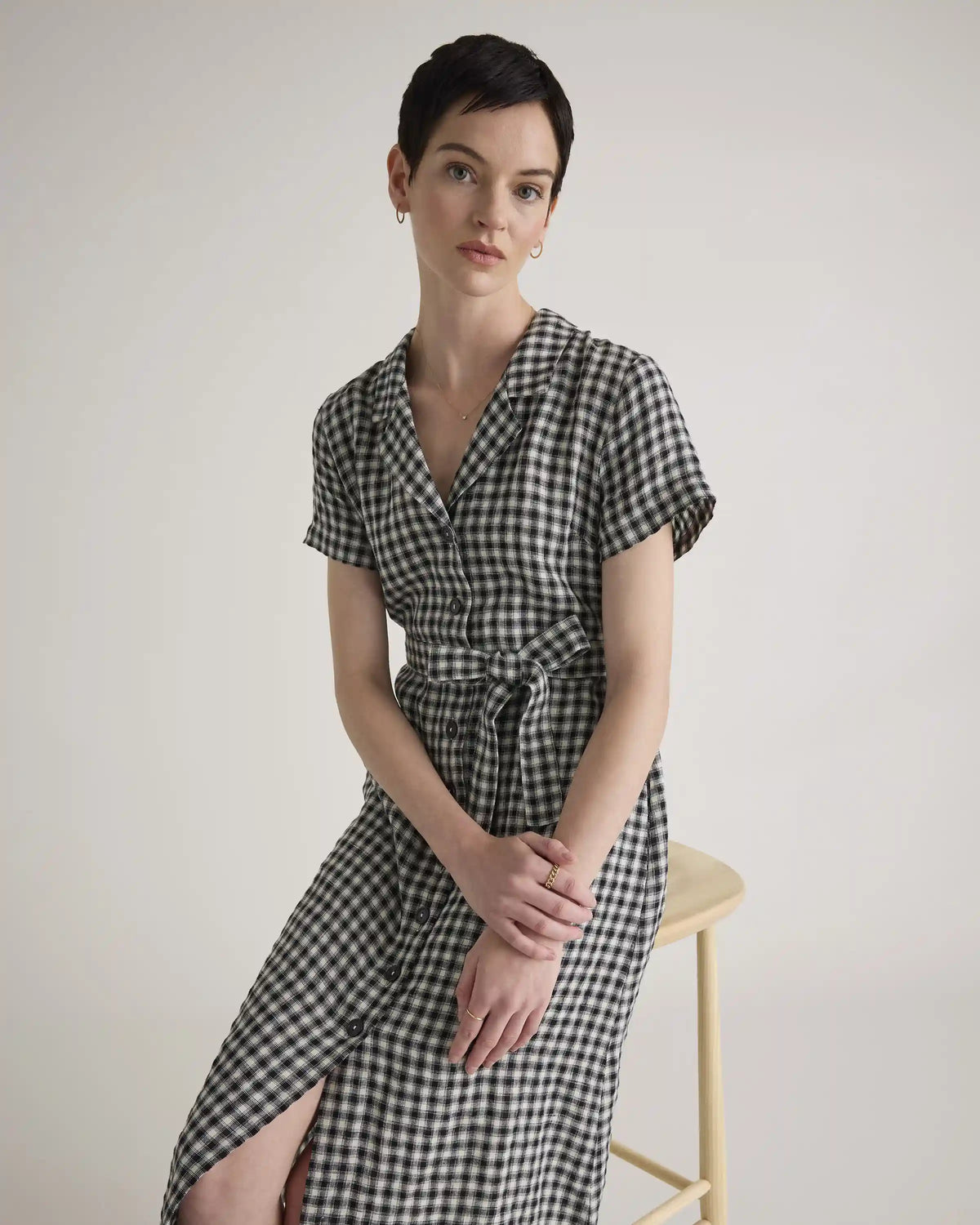 100% European Linen Button Front Dress