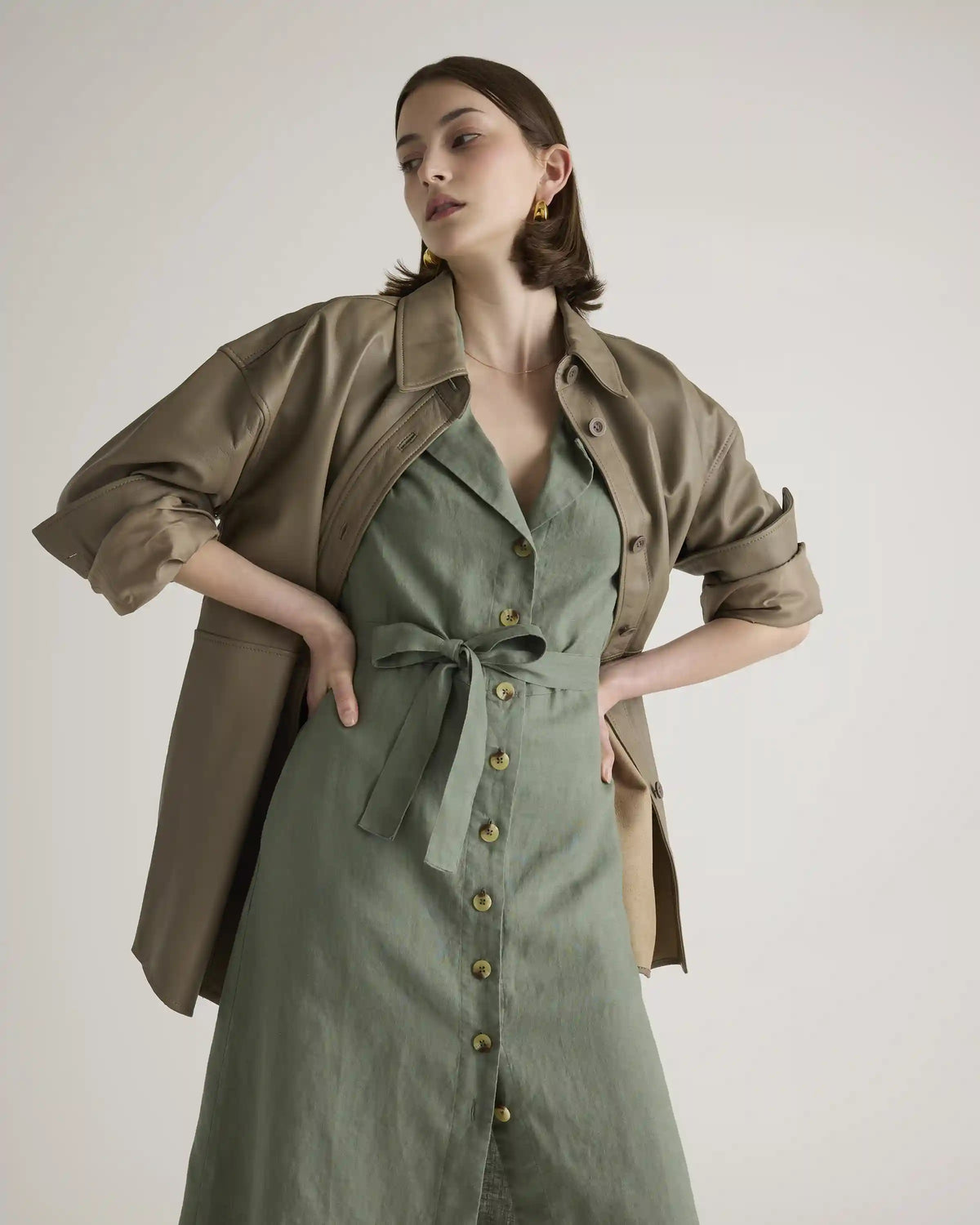 100% European Linen Button Front Dress