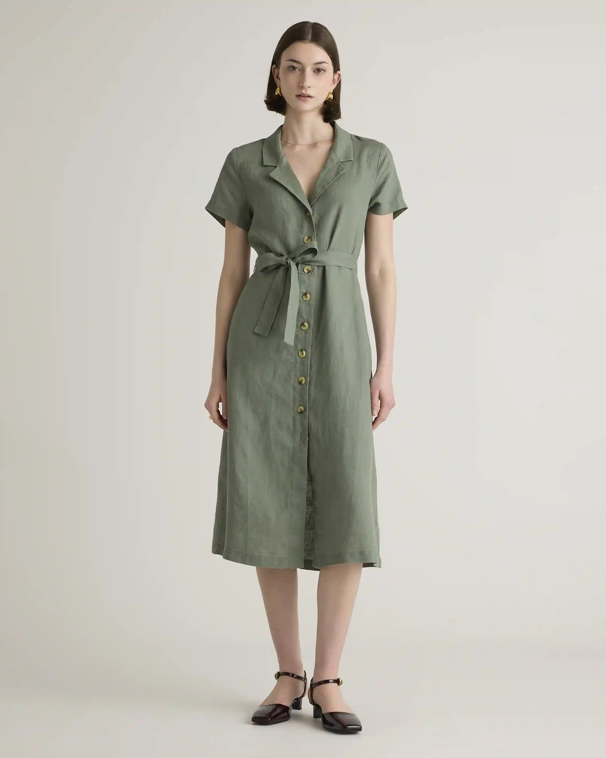 100% European Linen Button Front Dress