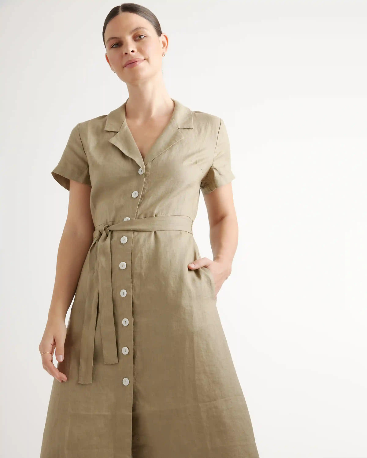 100% European Linen Button Front Dress