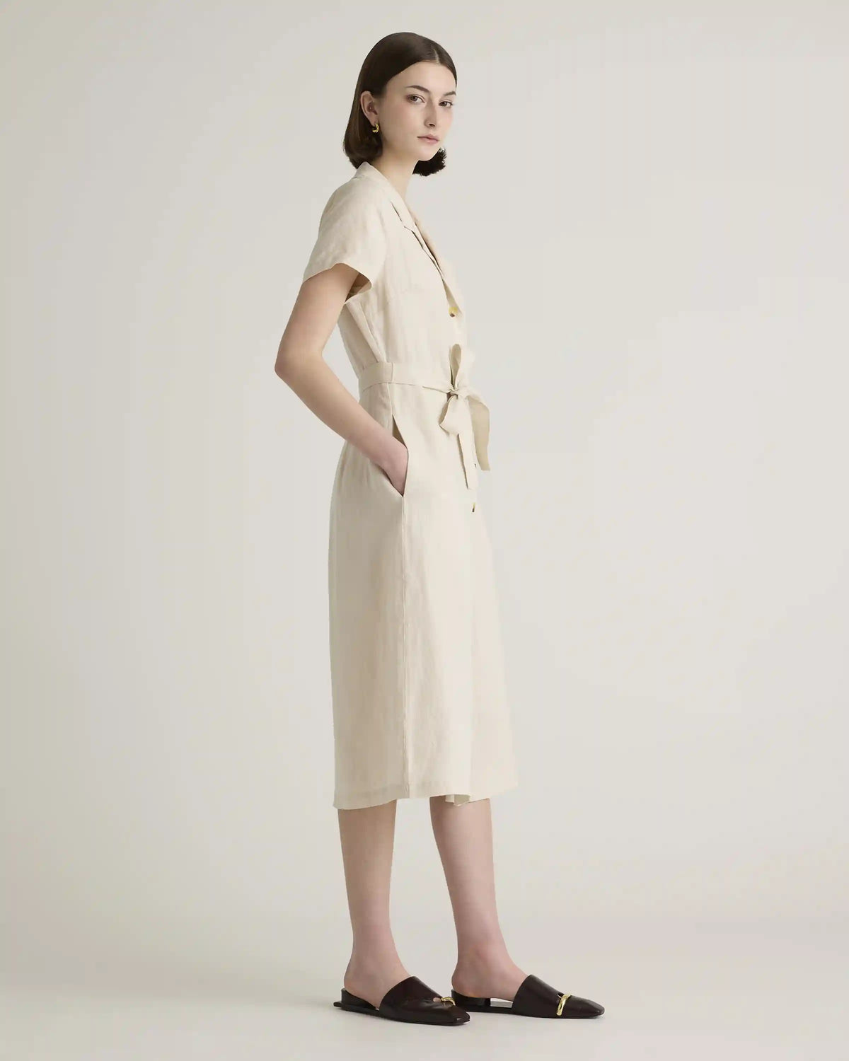100% European Linen Button Front Dress