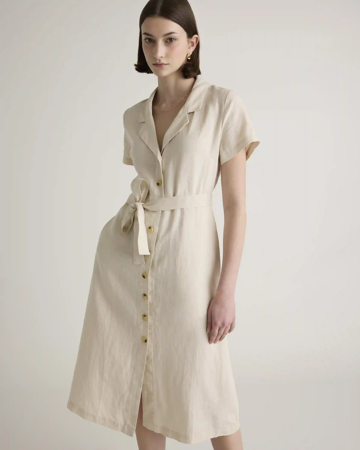 100% European Linen Button Front Dress