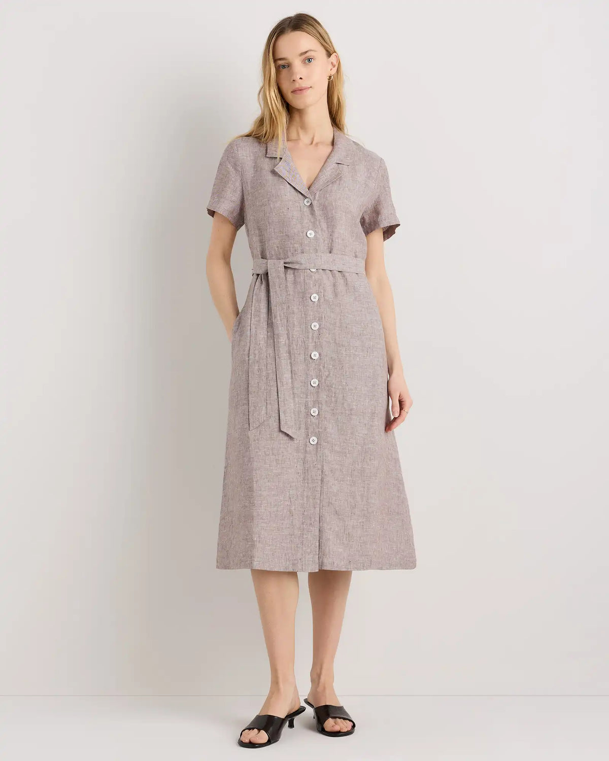 100% European Linen Button Front Dress