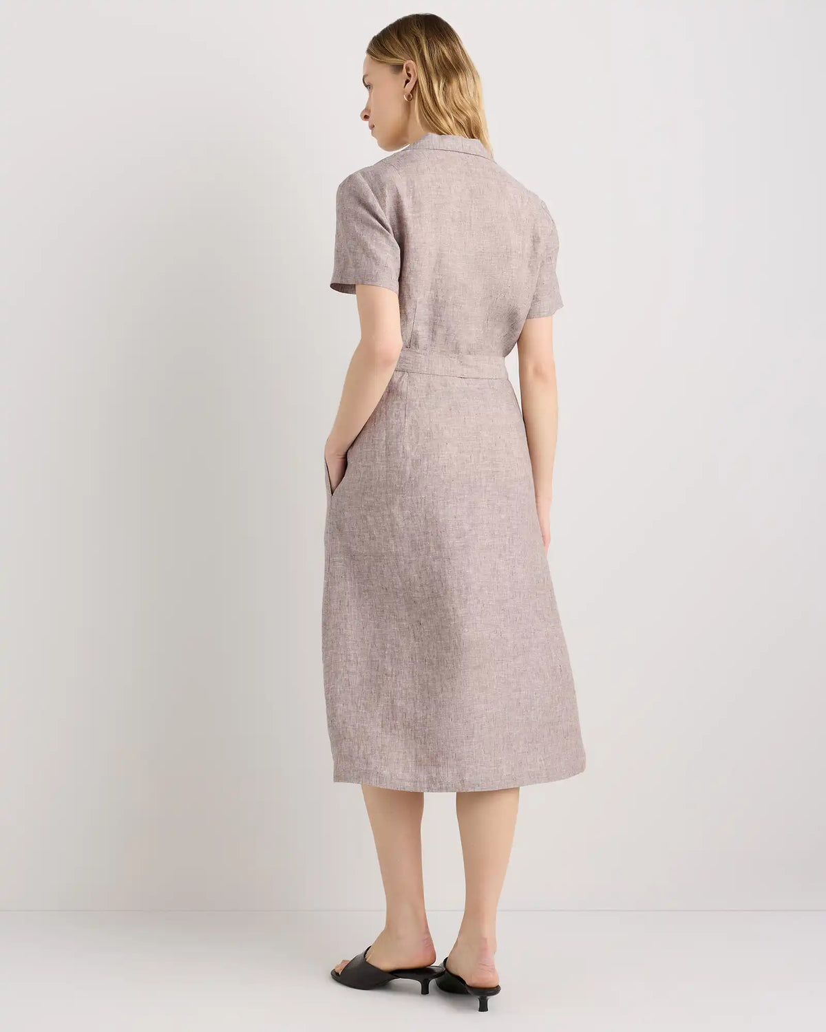 100% European Linen Button Front Dress