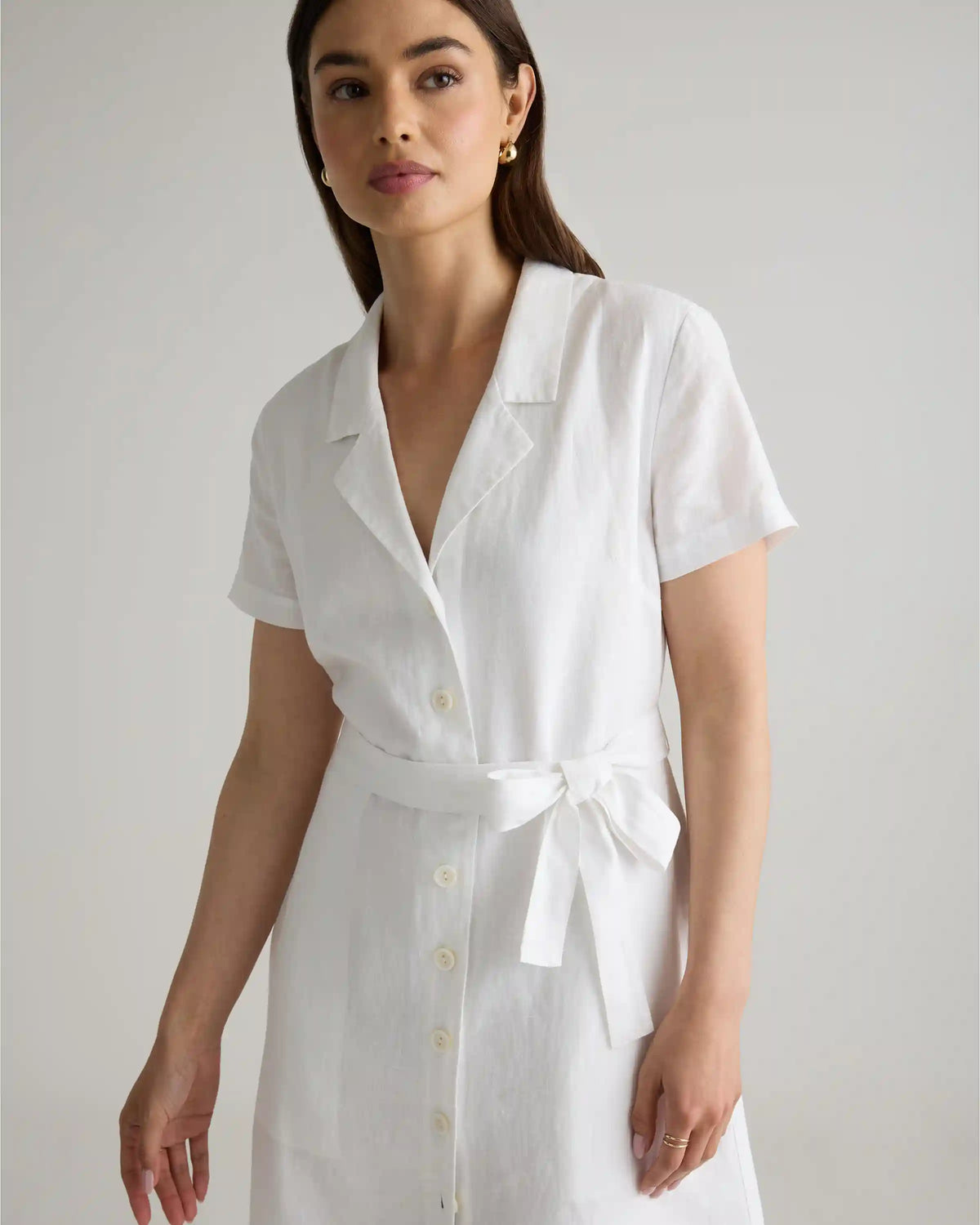 100% European Linen Button Front Dress