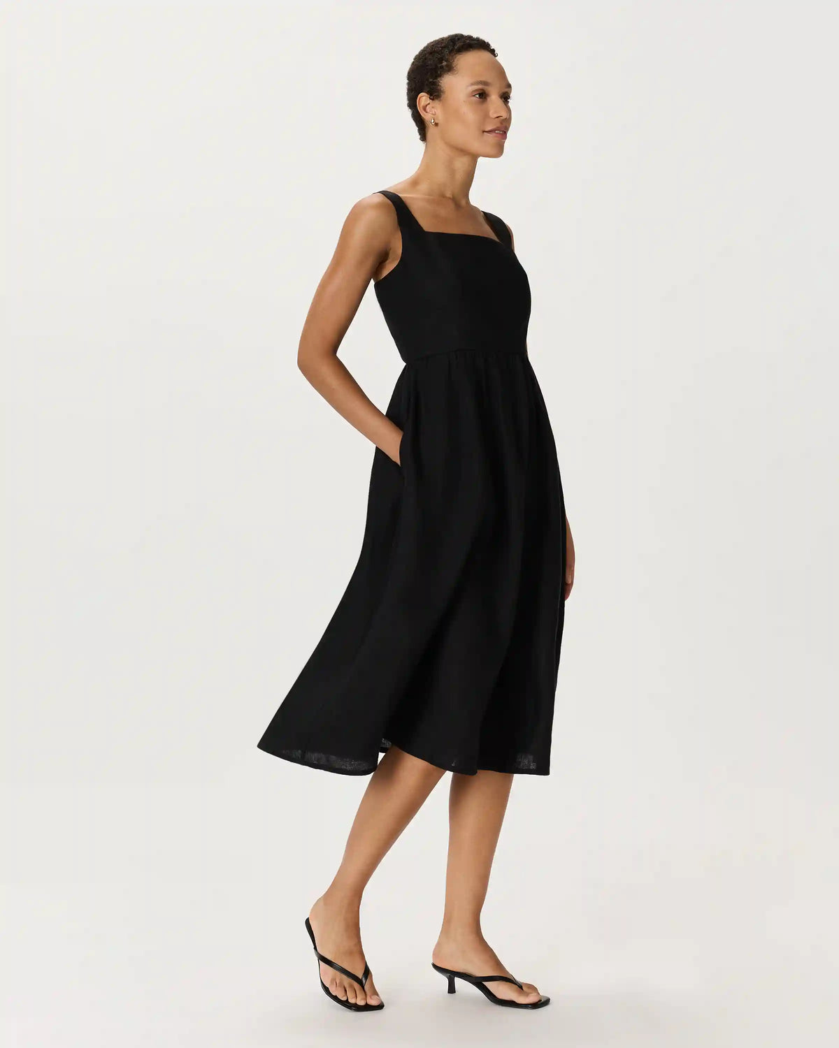 100% European Linen Fit & Flare Midi Dress