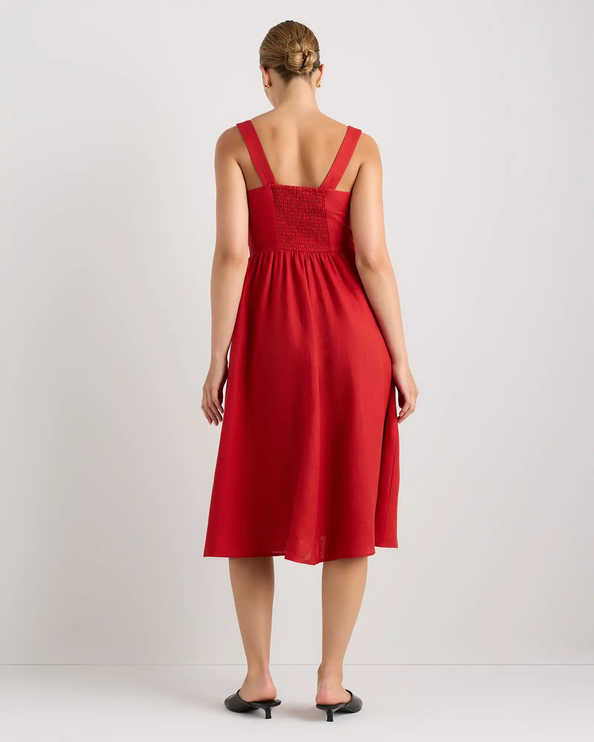 100% European Linen Fit & Flare Midi Dress