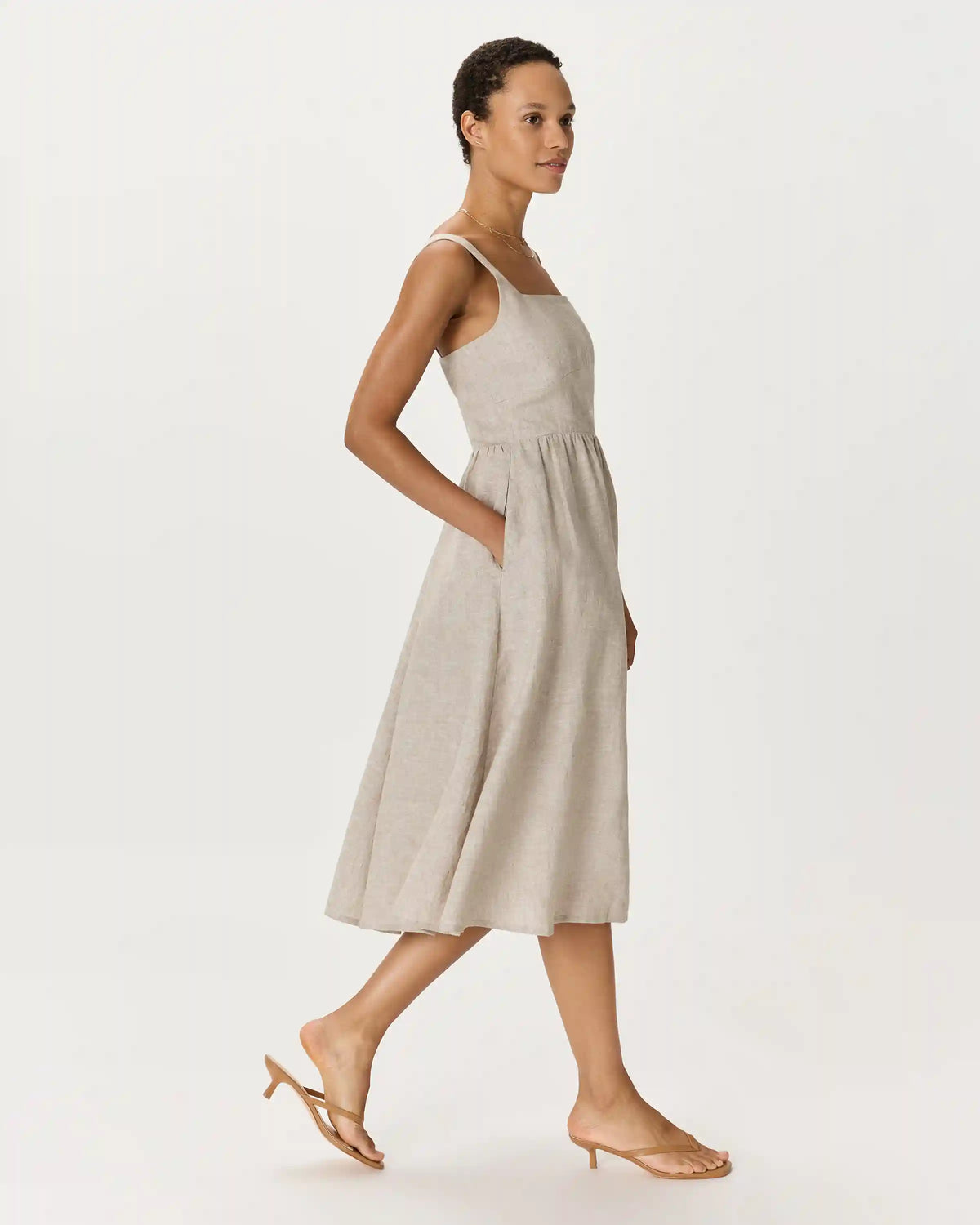 100% European Linen Fit & Flare Midi Dress